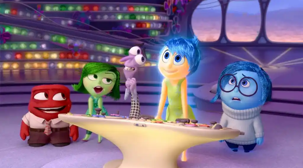 Image of Joy and the other emotions in Pixar's Inside Out movie