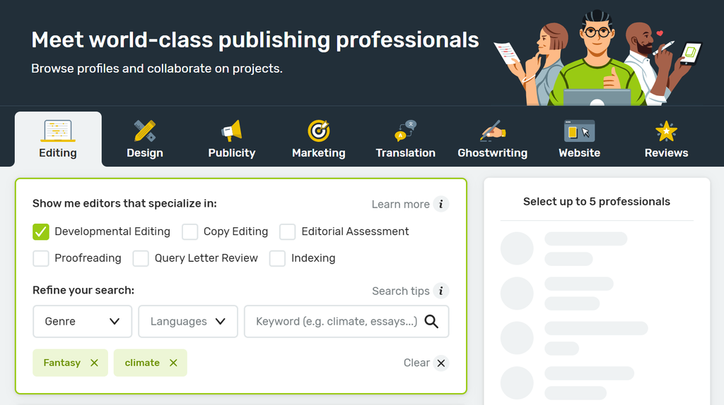 reedsy marketplace with publishing jobs
