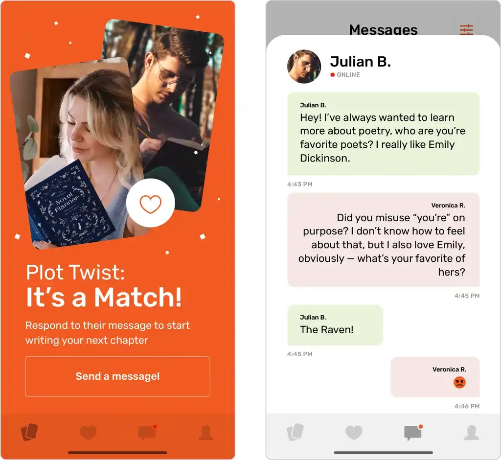 Example of a chat between writers in a dating app