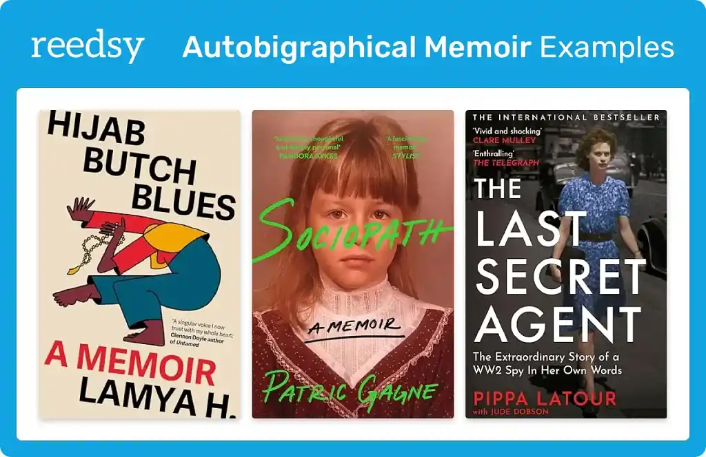 Book covers of three autobiographical memoir examples