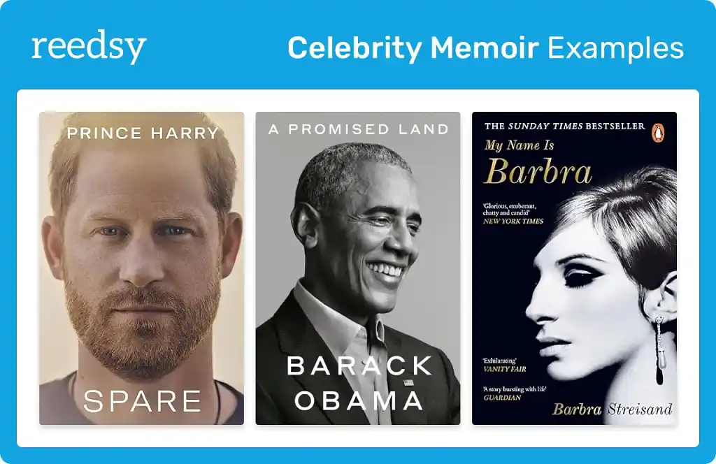 Book covers from three celebrity memoir examples