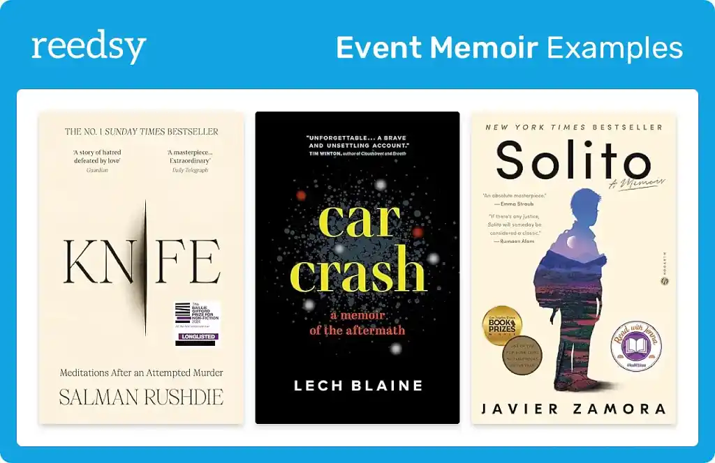 Book covers from three event memoir examples