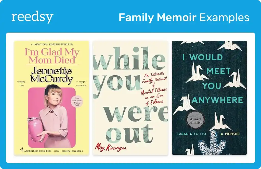 Book covers from three family memoir examples