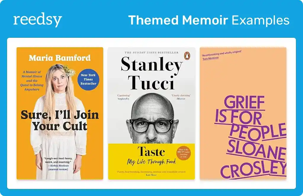 Book covers from three themed memoir examples