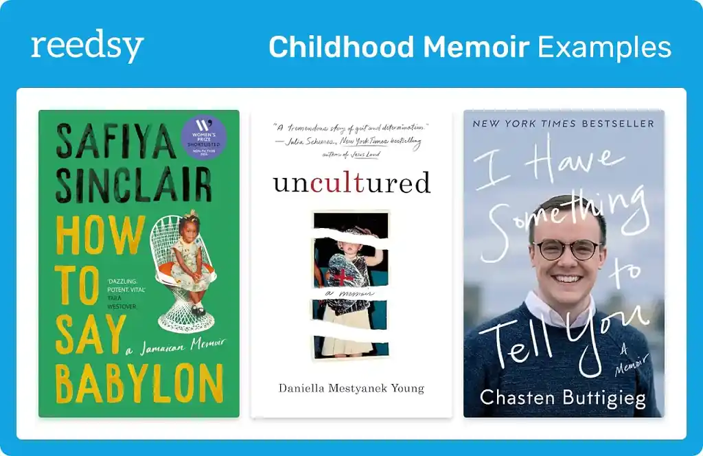 Book covers from three childhood memoir examples