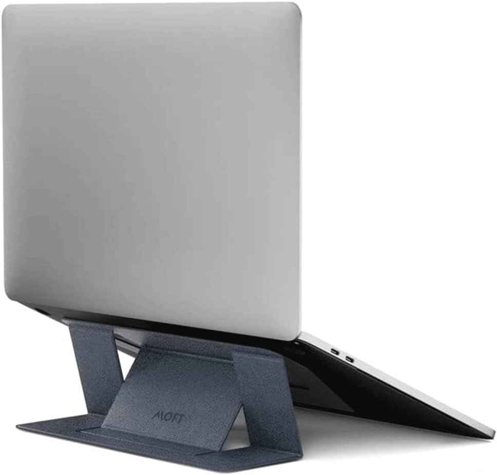 Side view of a laptop stand by MOFT, in silver color