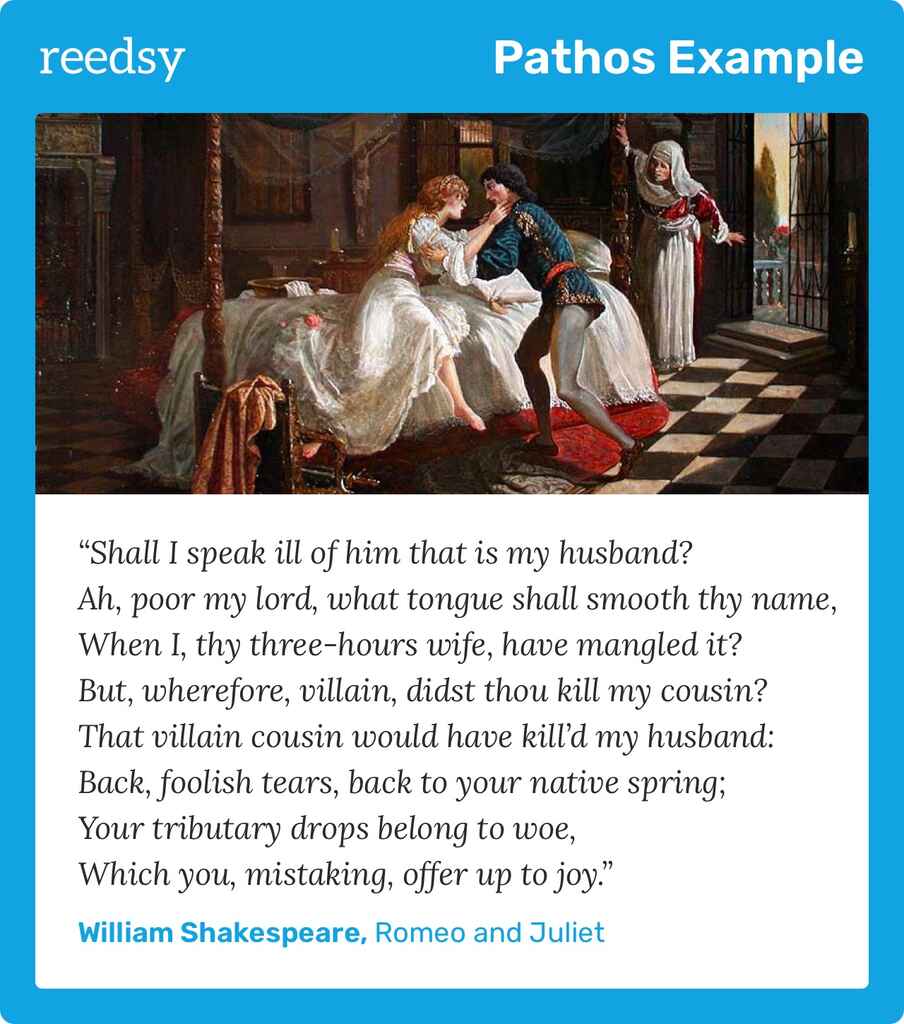 Quote card featuring this extract from Romeo and Juliet: “Shall I speak ill of him that is my husband?  Ah, poor my lord, what tongue shall smooth thy name,  When I, thy three-hours wife, have mangled it?  But, wherefore, villain, didst thou kill my cousin?  That villain cousin would have kill’d my husband:  Back, foolish tears, back to your native spring;  Your tributary drops belong to woe,  Which you, mistaking, offer up to joy.”