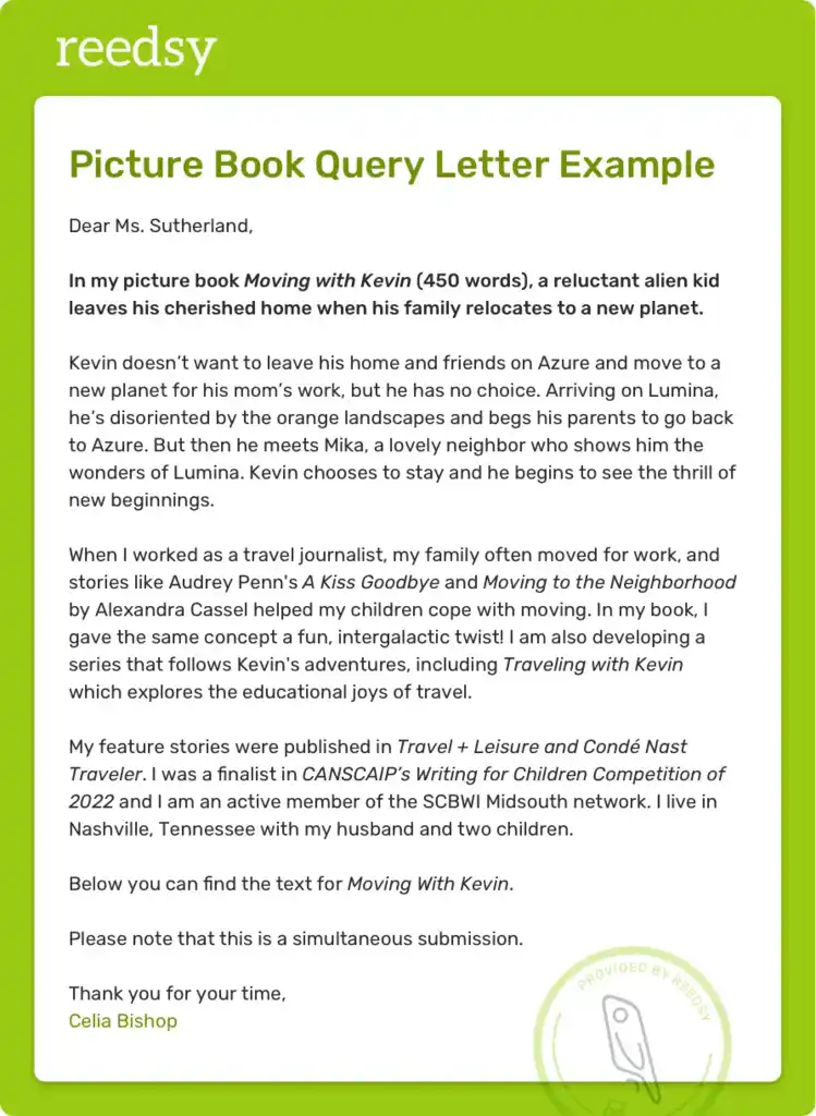 Picture book query letter example