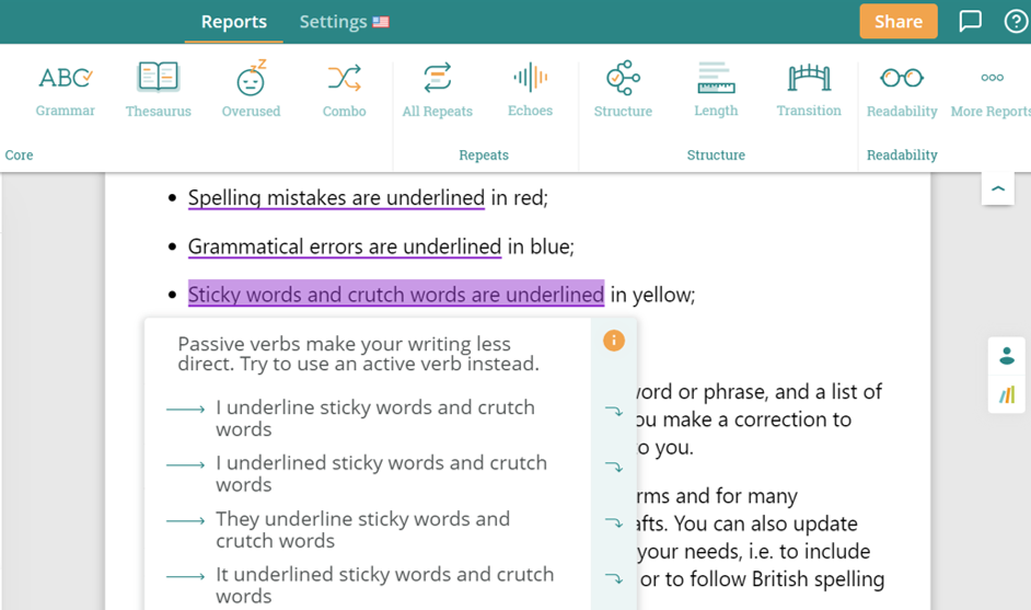 ProWritingAid | In-app Explanations for Mistakes