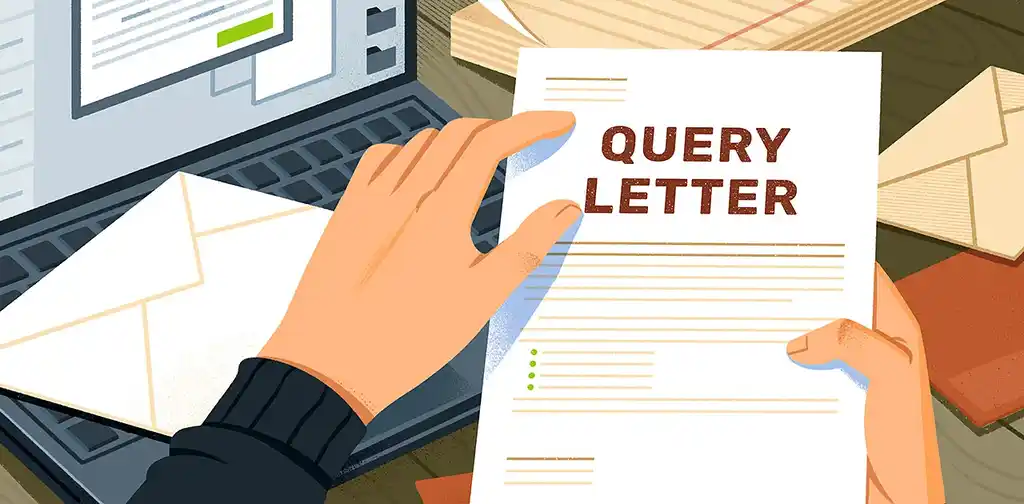 An illustration of an author sending off a query letter