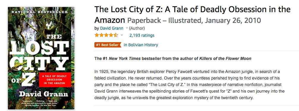 Amazon Self-Publishing | The Amazon Product Description of David Grann's The Lost City of Z