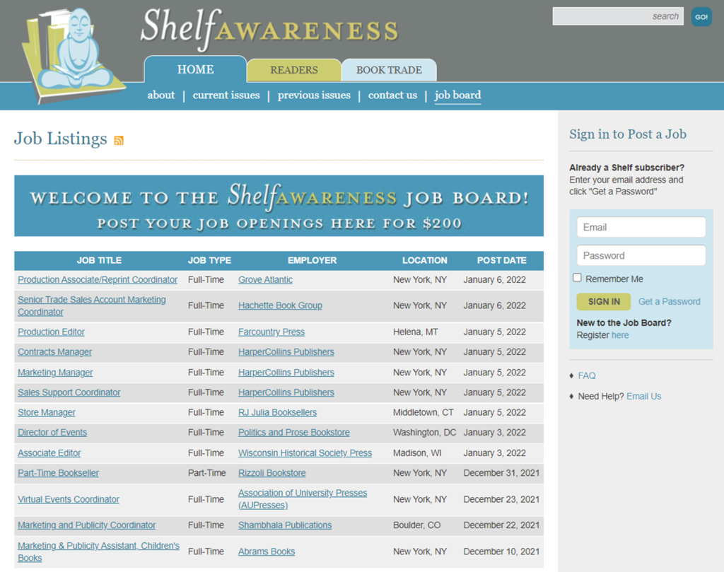 Book publishing jobs | shelf awareness screenshot
