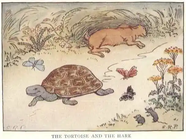 A drawing from the Tortoise and the Hare story.