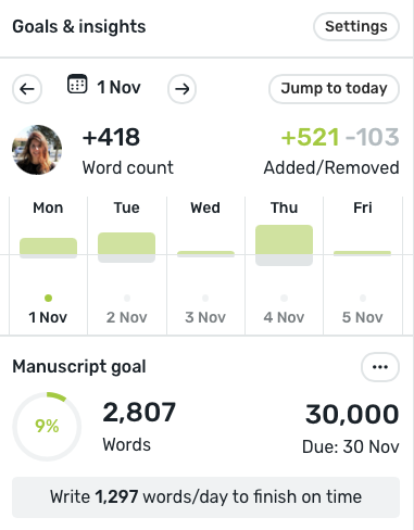 A snapshot of the Reedsy Book Editor word count statistics