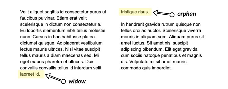 typesetting widows and orphans