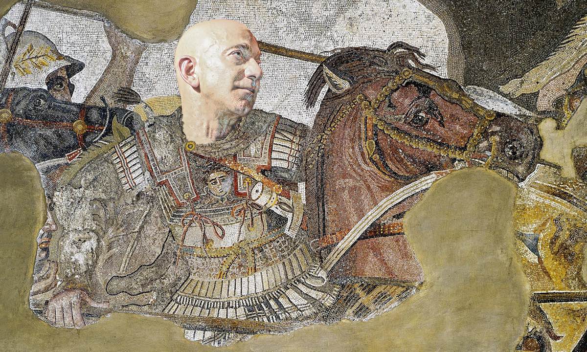 Guide to KDP | Jeff Bezos presented in a mosaic, styled after Alexander the Greta