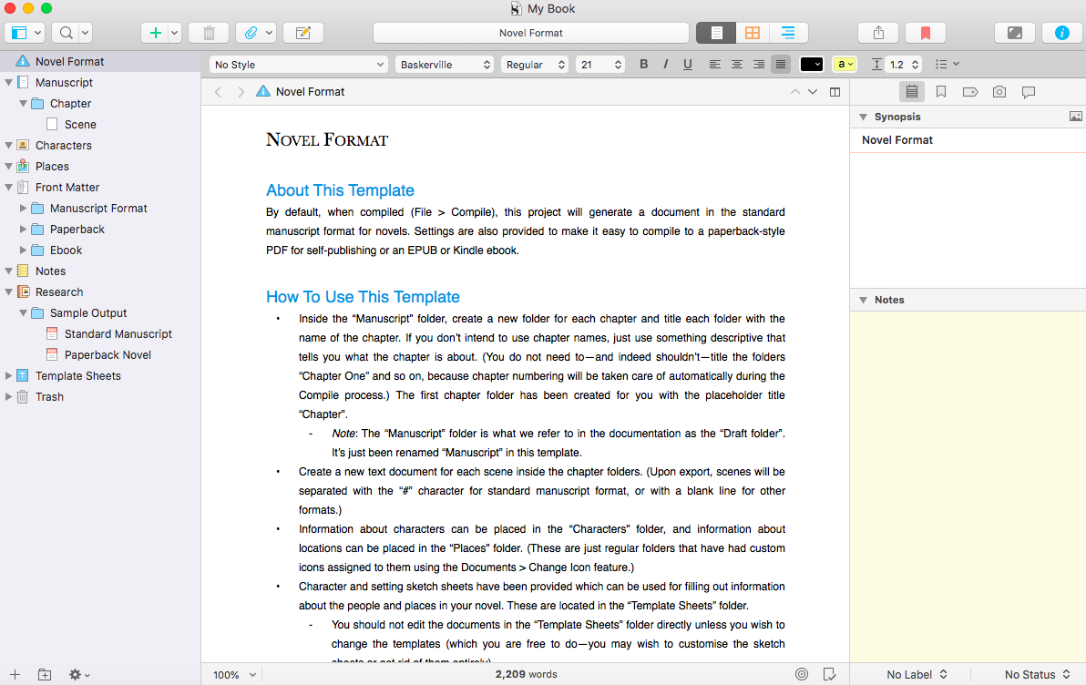 novel writing app for mac