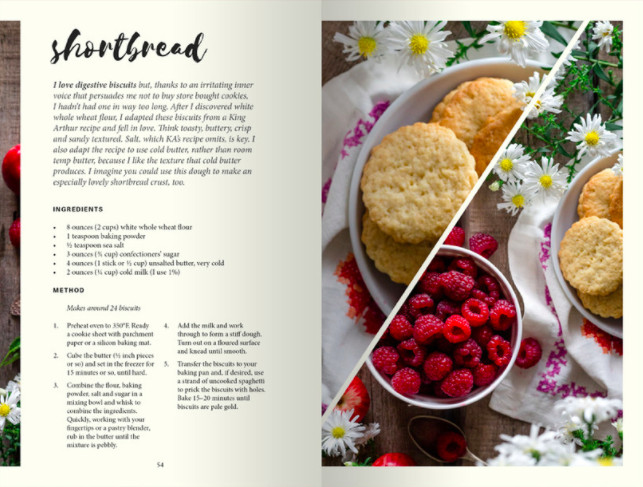 Book Layout | Example of a cookbook double page spread showcasing beautiful typeface balanced with a gorgeous image.